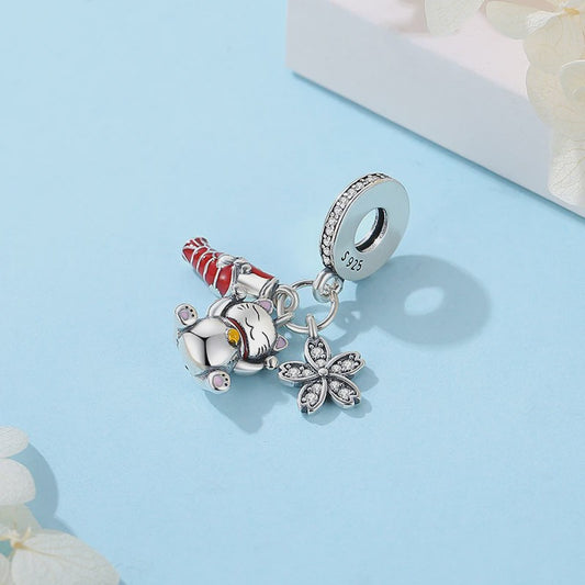 925 Sterling Zilveren Bedel Lucky Cat - Chinees Nieuwjaar & Japanse Stijl Hanger voor Dames Armbanden & Kettingen