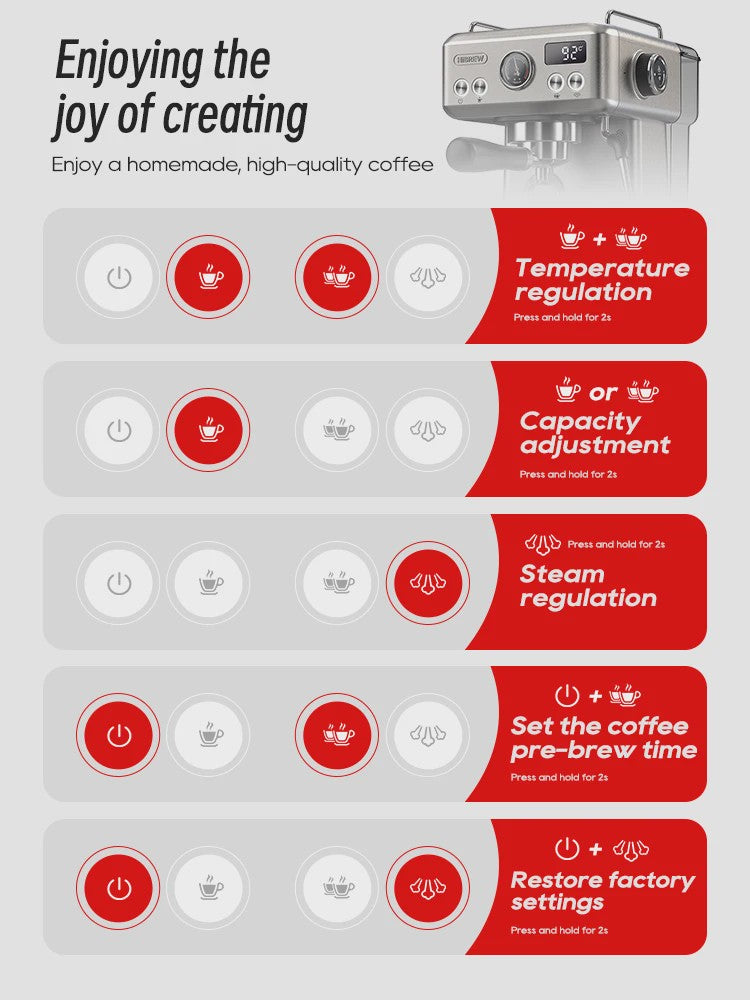 HiBREW H10A Semi-Automatische Espressomachine - 20 Bar, Instelbare Temperatuur & 58mm Portafilter