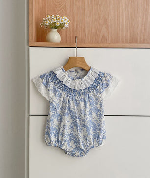 Zomerse Baby Meisjes Jumpsuit met Bloemenprint en Pofmouwtjes - Katoen (0-24M)