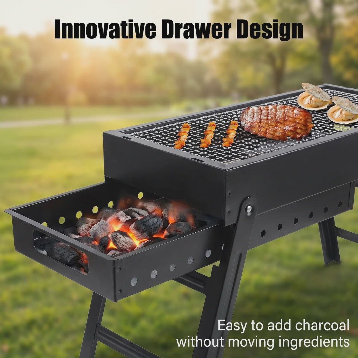Opvouwbare Draagbare Barbecue met Aslade - Compact & Stabiel voor Camping & Picknick
