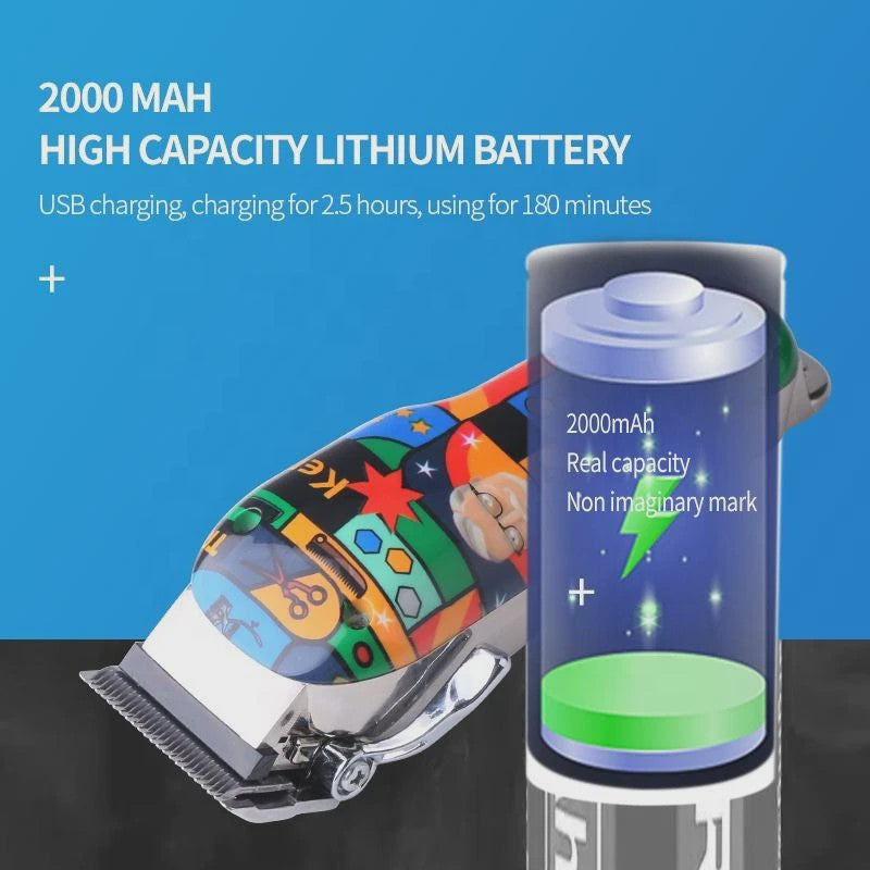 Kemei Oplaadbare Elektrische Tondeuse met Graffiti Design - Professionele Baardtrimmer & Scheerapparaat