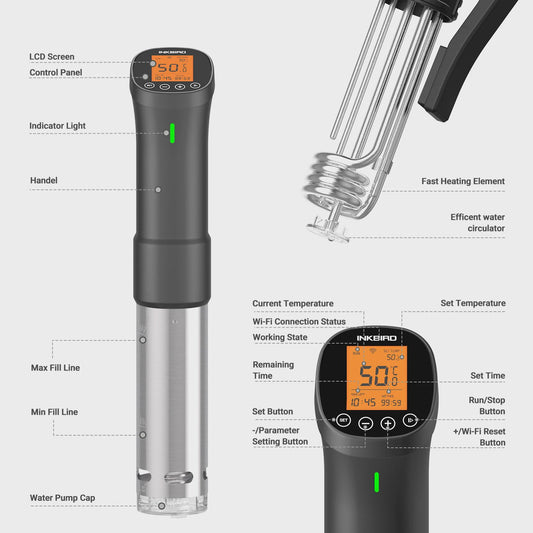 INKBIRD ISV-200W Wi-Fi Sous Vide Precisie Kookapparaat - Krachtig & Duurzaam met RVS