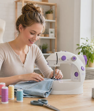 Draagbare Elektrische Naaimachine - 12 Steken, AC/Batterij, 32-delige Accessoireset - Ideaal voor Beginners & DIY