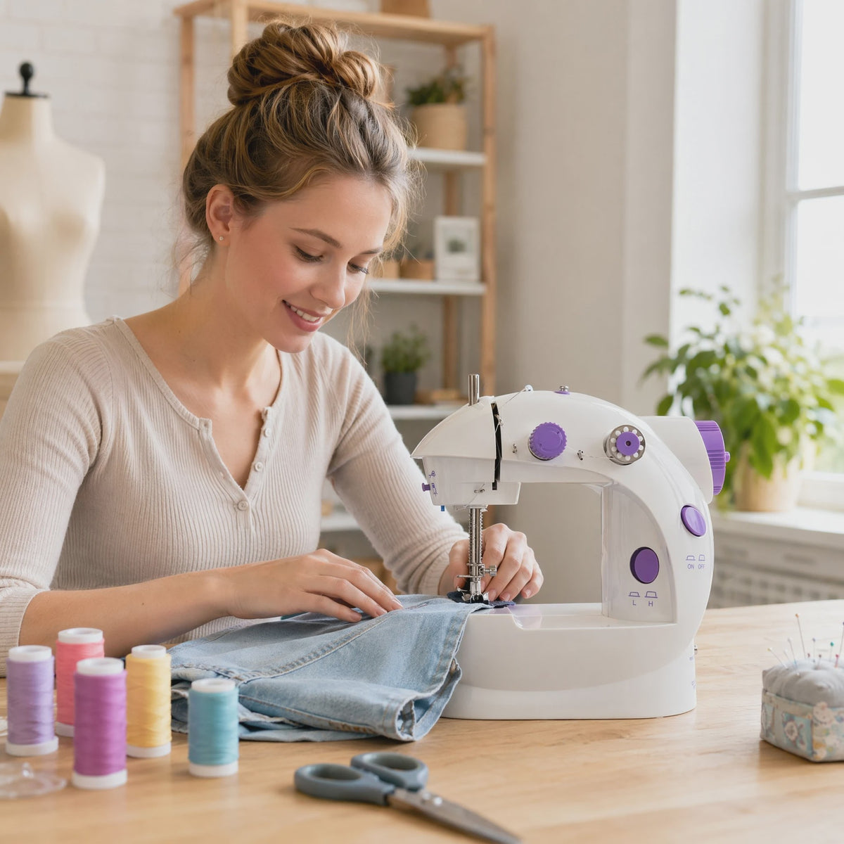 Draagbare Elektrische Naaimachine - 12 Steken, AC/Batterij, 32-delige Accessoireset - Ideaal voor Beginners & DIY