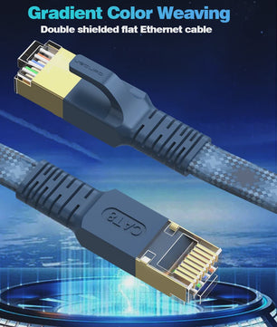 Cat 8 Flat Netwerkkabel 40Gbps 2000MHz - Gevlochten LAN Kabel met RJ45 voor Modem, Router, PC, Consoles