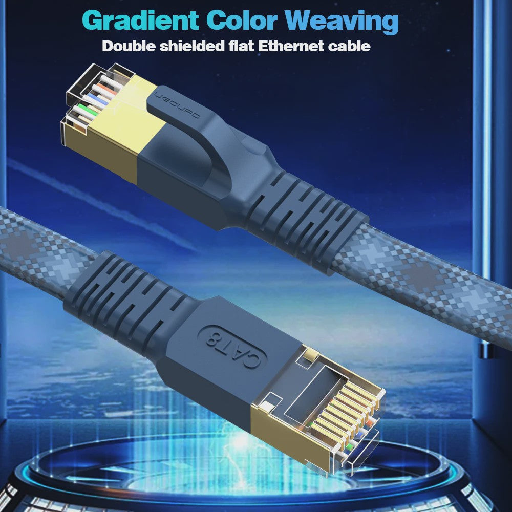 Cat 8 Flat Netwerkkabel 40Gbps 2000MHz - Gevlochten LAN Kabel met RJ45 voor Modem, Router, PC, Consoles