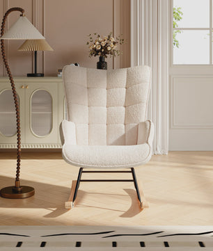 Comfortabele Schommelstoel met Teddy Stof - Zachte Lounge Chair voor Woonkamer & Slaapkamer