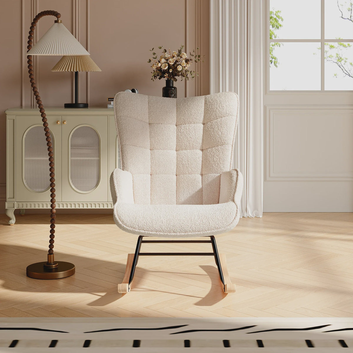 Comfortabele Schommelstoel met Teddy Stof - Zachte Lounge Chair voor Woonkamer & Slaapkamer
