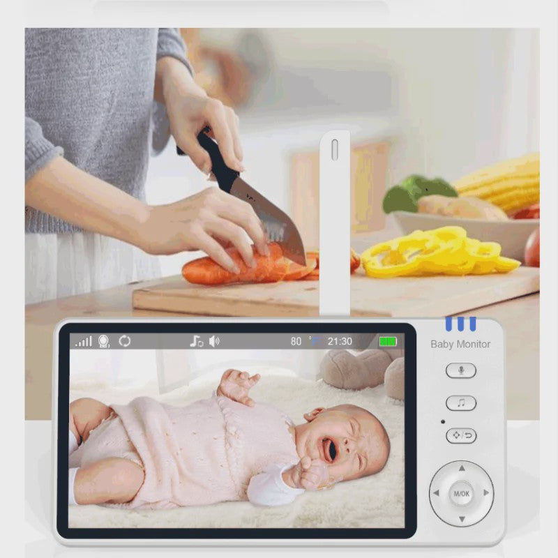 5 Inch Babyfoon met Camera, Video Baby Monitor met Temperatuursensor en Nachtlampje