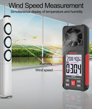 GVDA GD155 Digitale Windsnelheidsmeter met Temperatuur & Vochtigheid, LCD Achtergrondverlichting