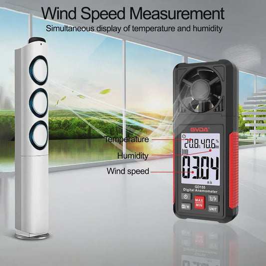 GVDA GD155 Digitale Windsnelheidsmeter met Temperatuur & Vochtigheid, LCD Achtergrondverlichting