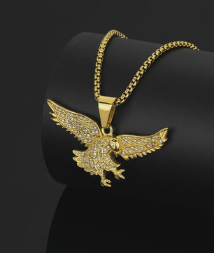 Gouden Eagle Hanger Ketting met Bling - Roestvrij Staal Iced Out Dieren Sieraad voor Heren & Dames