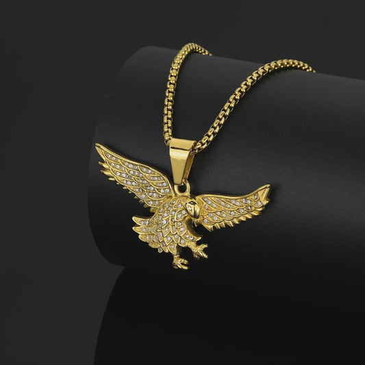 Gouden Eagle Hanger Ketting met Bling - Roestvrij Staal Iced Out Dieren Sieraad voor Heren & Dames