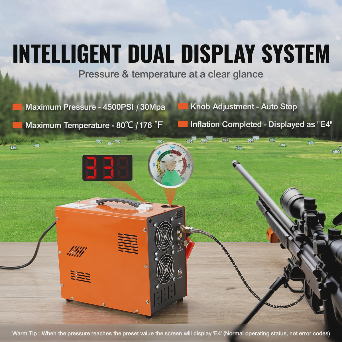 Draagbare PCP Air Compressor 4500PSI/30Mpa - Watervrij, voor Luchtgeweer, Paintball & Duiktank