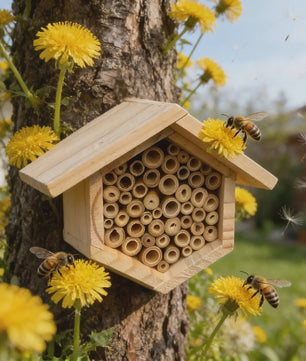 Houten Bijenhotel voor Tuin & Buiten - Natuurlijk Habitat voor Bijen, Vlinders & Insecten