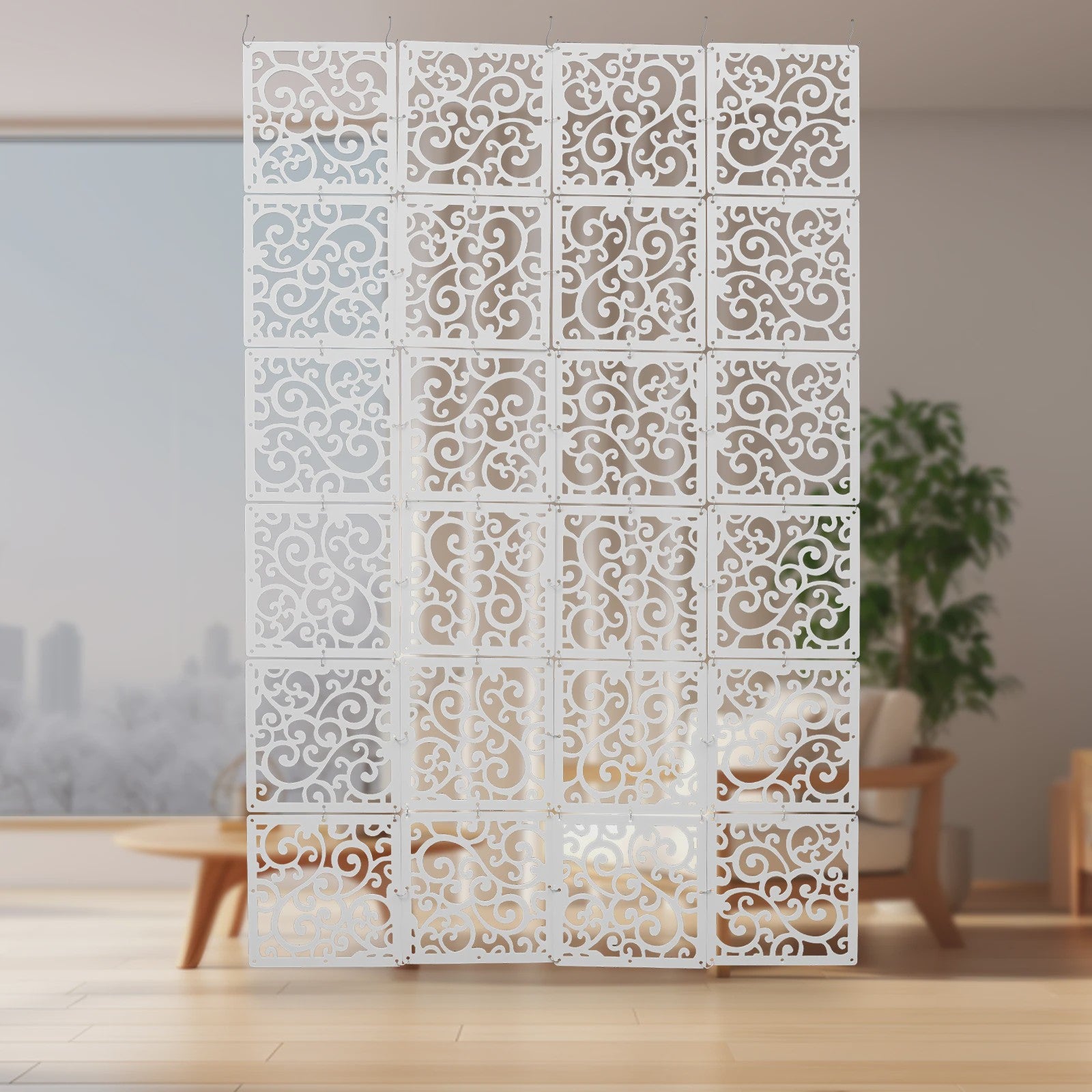 24 Stuks Hangende Kamerverdeler Schermen met Ranken Bloemenpatroon - Decoratie & Privacy