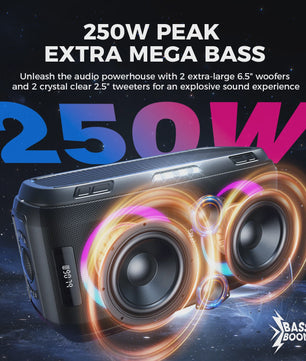 W-KING 250W Krachtige Party Bluetooth Speaker met 120dB Geluid, 12 Custom Bass & Draagbaar Ontwerp - Bluetooth 5.3