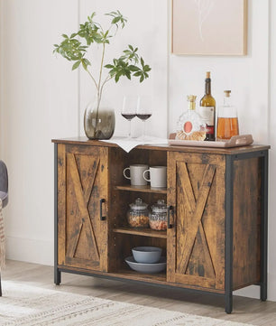 VASAGLE Sideboard Keukenkast met Open Planken - 100x35x70 cm - Rustiek Hout & Zwart Metaal