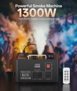 Krachtige 1300W Rookmachine met 6 RGB LED's en Kleurrijke Lichtstrips - Inclusief Afstandsbediening & DMX
