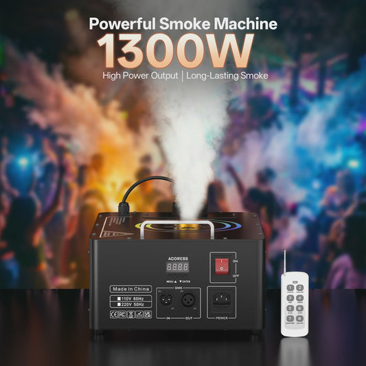 Krachtige 1300W Rookmachine met 6 RGB LED's en Kleurrijke Lichtstrips - Inclusief Afstandsbediening & DMX