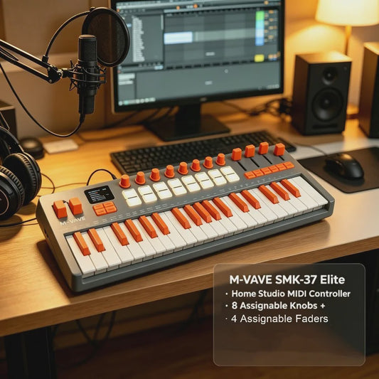 M-VAVE SMK-37 MIDI Keyboard Controller: 37 Velocity Keys, 16 RGB Pads, Bluetooth