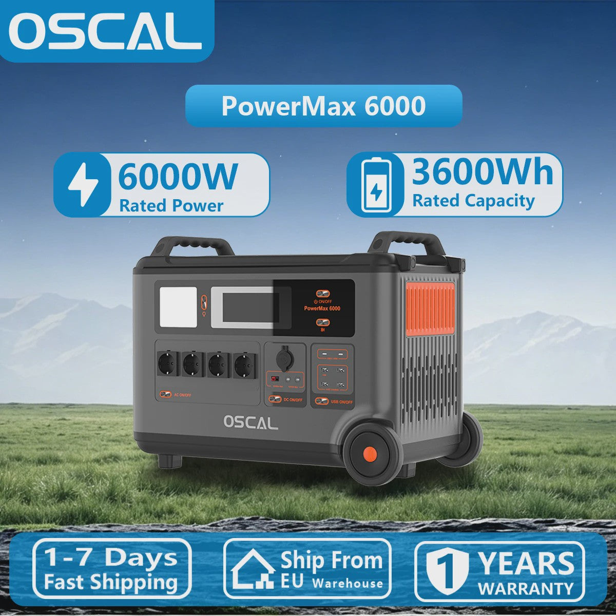 OSCAL PowerMax 6000 Robuust Power Station: 3600Wh, 6000W, App-gestuurd