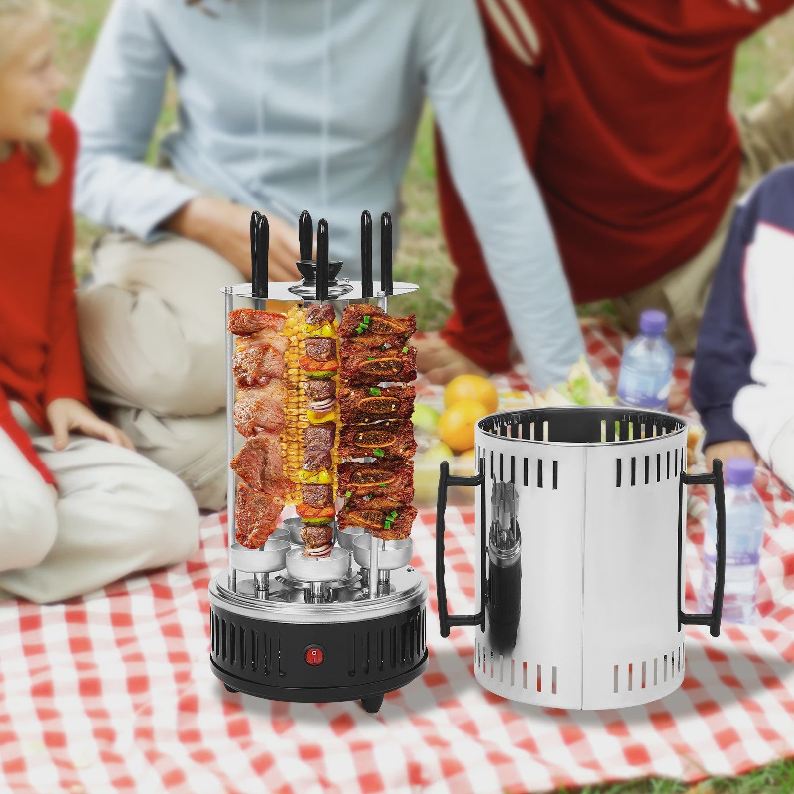 Verticale Elektrische Grill met Rotisserie - 1000W, Rookvrij, 5/6 Spiesjes