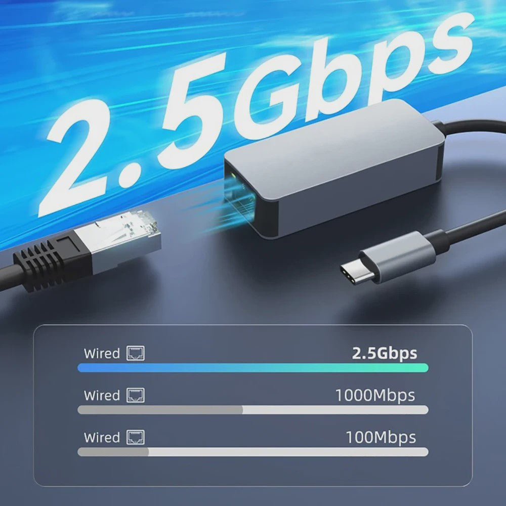 2.5G USB-C naar RJ45 Ethernet Adapter - 2500Mbps Netwerkkaart voor Laptop & PC