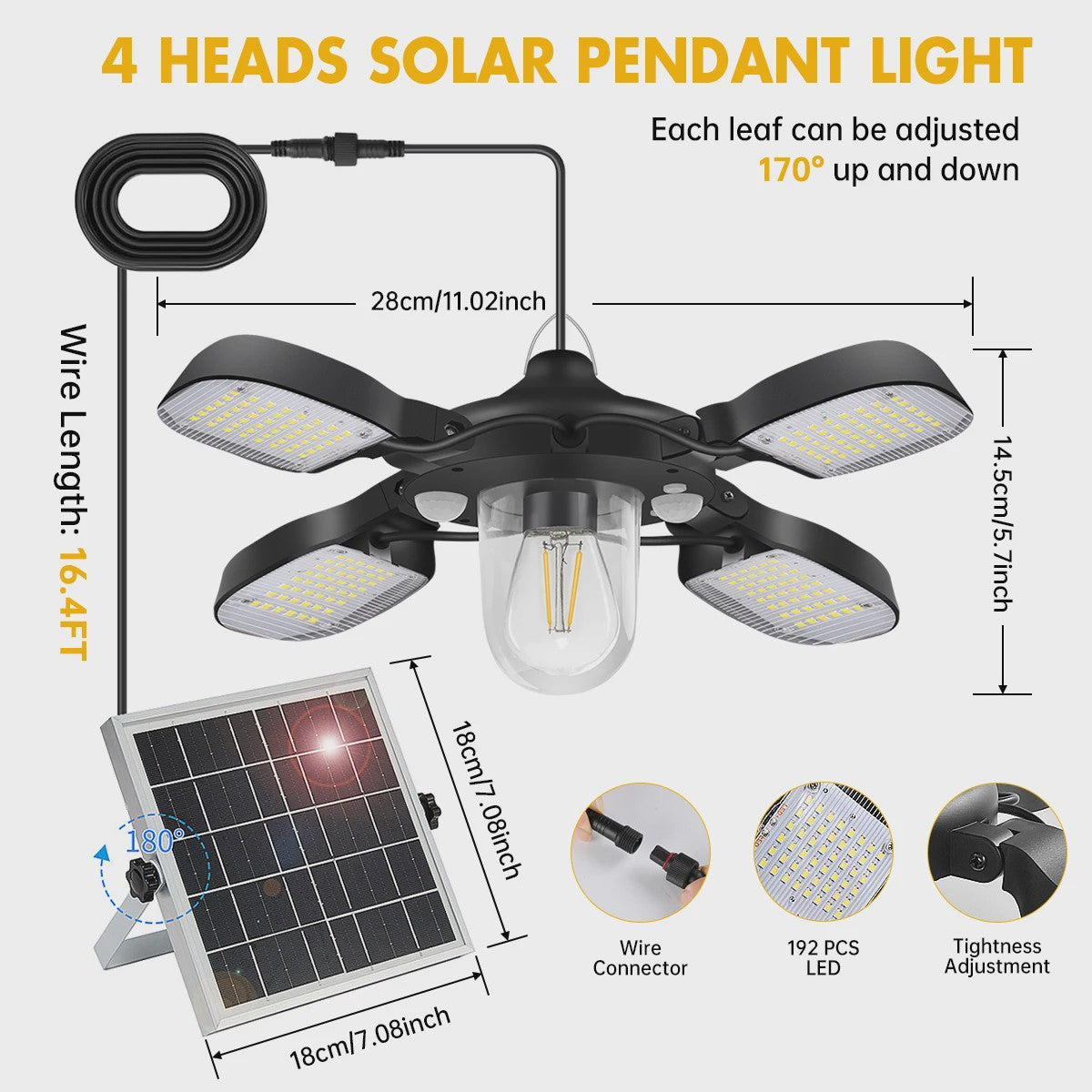 192 LED Solar Hanglamp met Bewegingssensor & Afstandsbediening - Buitenverlichting