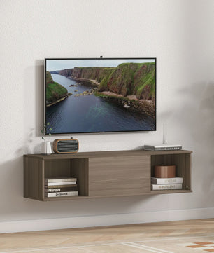 Zwevende TV-kast met 2 Open Vakken en Klapdeur - 180 cm Breed - Bruin