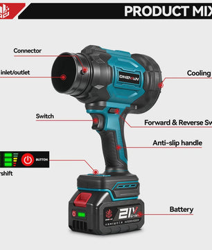 Krachtige 2-in-1 Accu Bladblazer & Zuiger - 3500W, 350m/s, Borstelloos, Makita 18V Compatibel