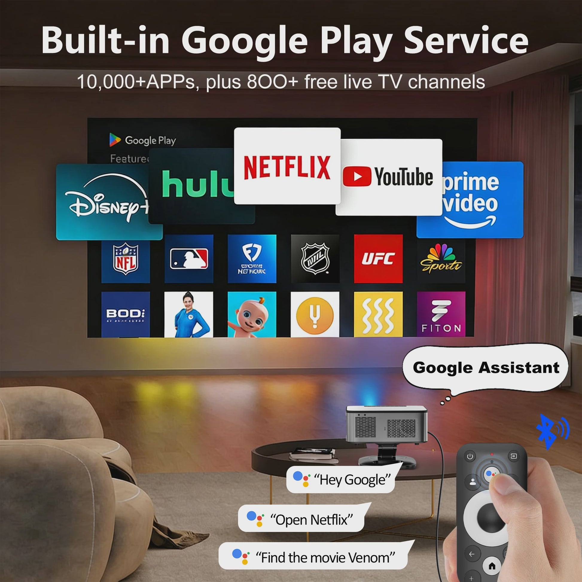 HORLAT 4K UHD Laser Projector: 45000 Lumens, WiFi 6, Android 11, TOF Focus voor Home Theater