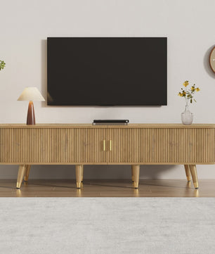 Modern TV Meubel met Rotan Deur en Veel Opbergruimte - Landelijke Stijl