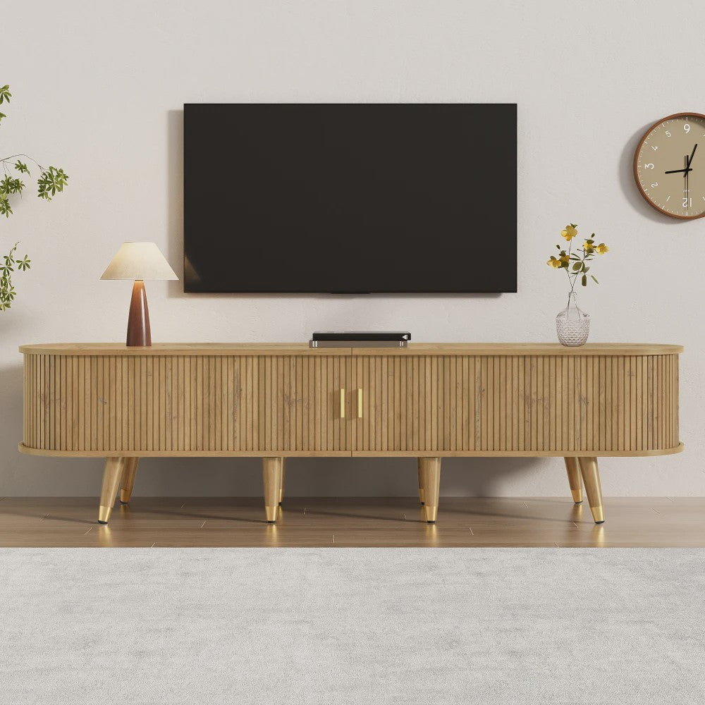 Modern TV Meubel met Rotan Deur en Veel Opbergruimte - Landelijke Stijl