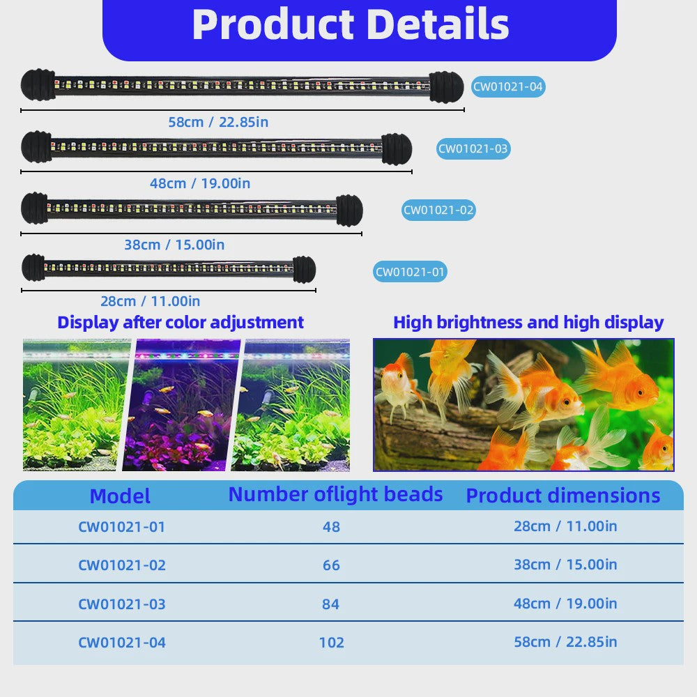 LED Aquarium Verlichting met RGBW Kleuren, Timer & Dimbaar