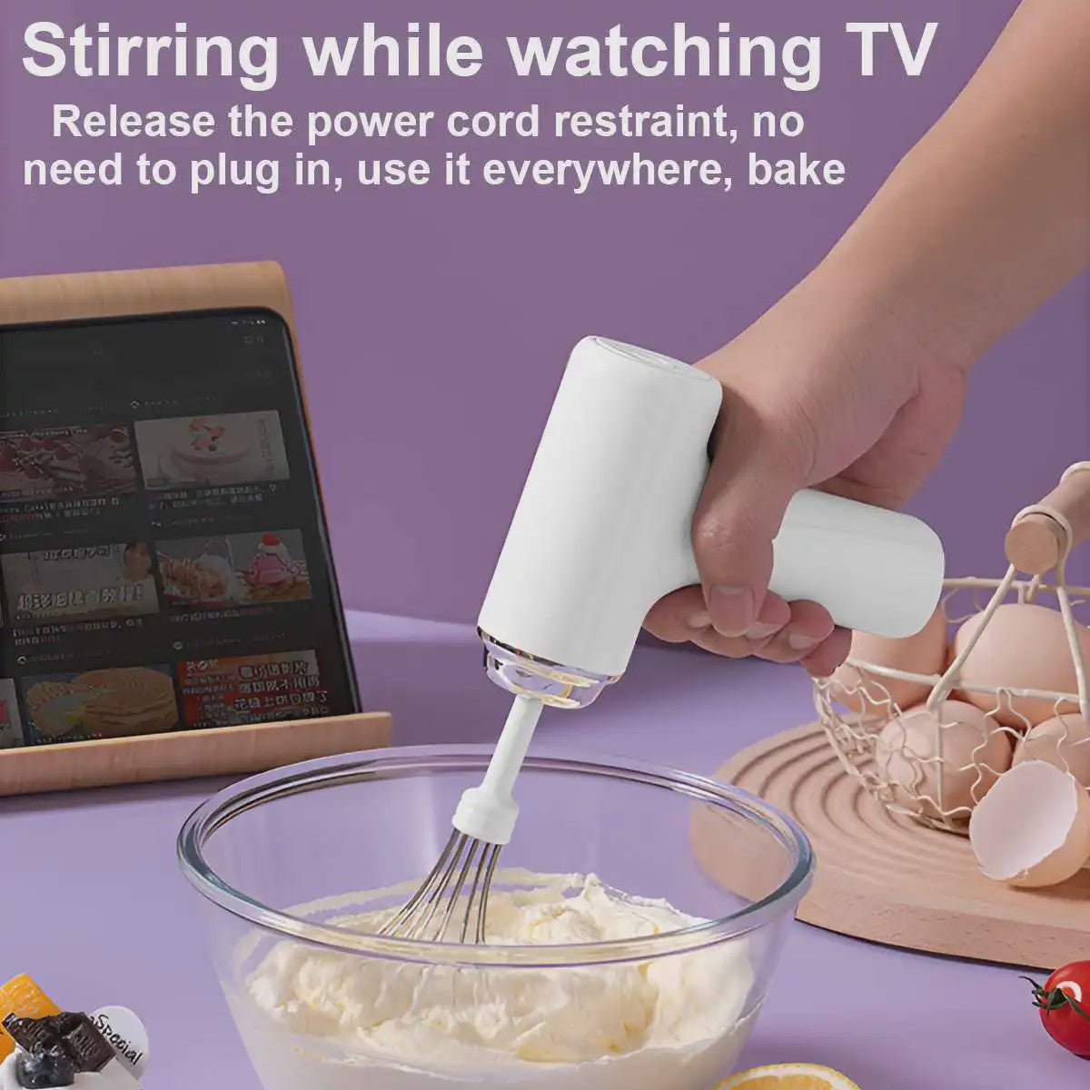 Draadloze Elektrische Handmixer met 3 Snelheden - Perfect voor Bakken en Mixen