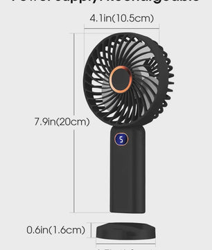 Draagbare Handventilator met Digitale Display en 5 Snelheden, USB Oplaadbaar