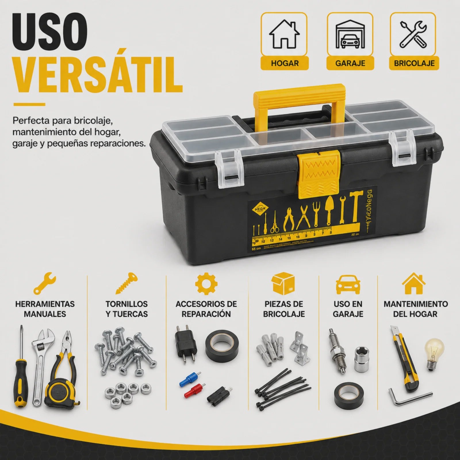 Draagbare Gereedschapskist 22x8x15cm met Organizer, Veiligheidssluitingen en Handvat