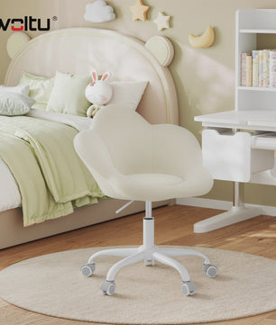 WOLTU Kinderbureau Stoel Velvet, Ergonomisch Draaibaar en In Hoogte Verstelbaar, Bloemen Design