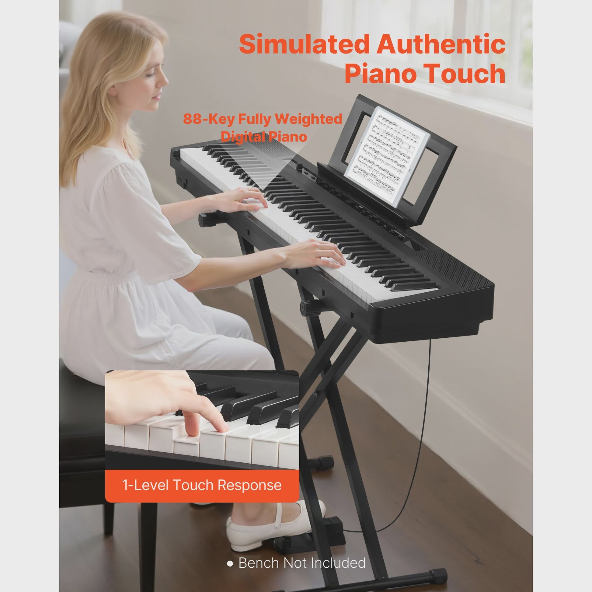 SucceBuy 88 Toetsen Digitaal Piano - Volledig Gewogen Toetsenbord met Draadloze Connectiviteit voor Beginners