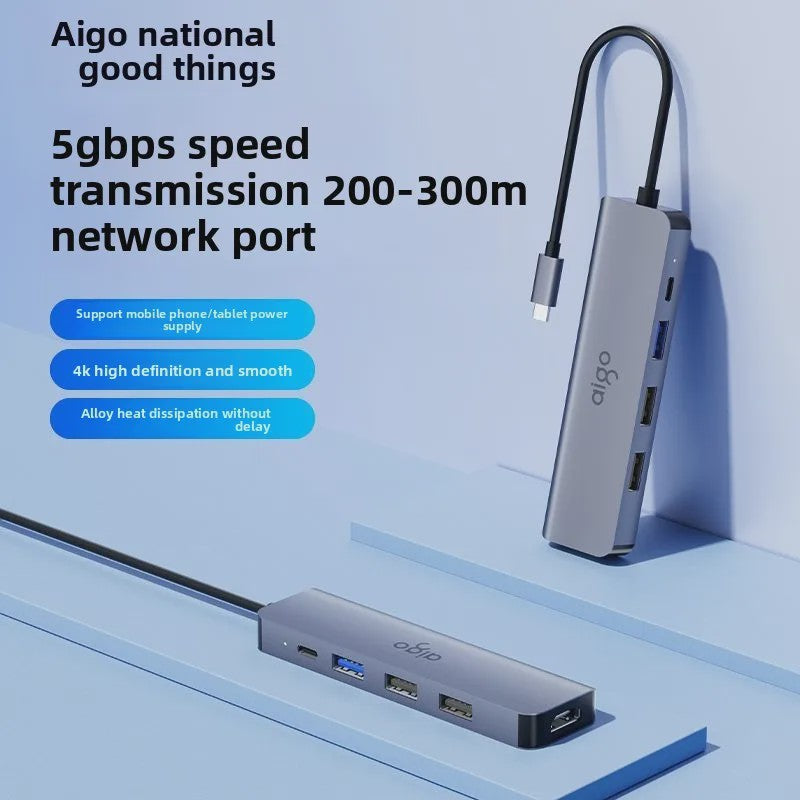 Aigo USB-C Hub met HDMI, PD Snellaadpoort en 3x USB 3.0 voor Laptops