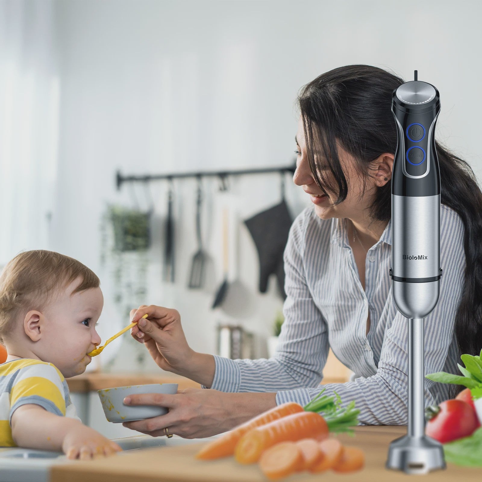 BioloMix 5-in-1 Staafmixer: Krachtige 1500W Blender voor Smoothies, Soepen en Babyvoeding