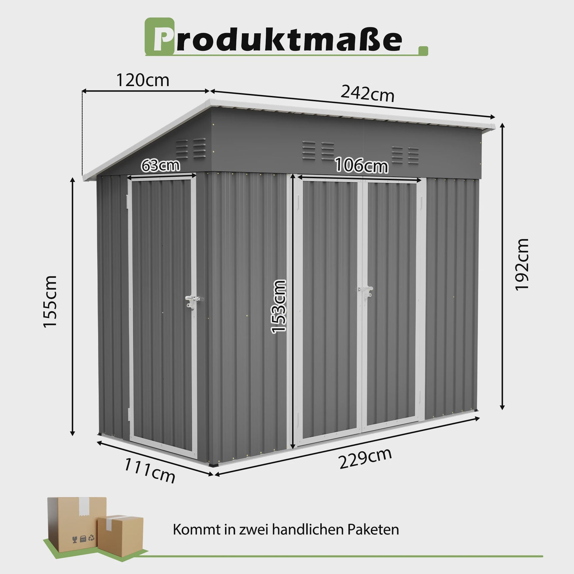 Mega Metalen Tuinhuis 4x8m - Ruim Stalen Tuinmagazijn met Dubbele Deuren, Weerbestendig