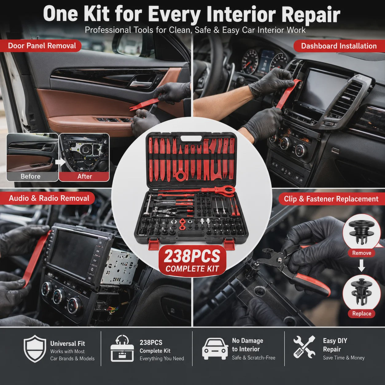 238-delige Auto Interieur Bekleding Verwijderingsset - Dashboard & Deurklem Gereedschap