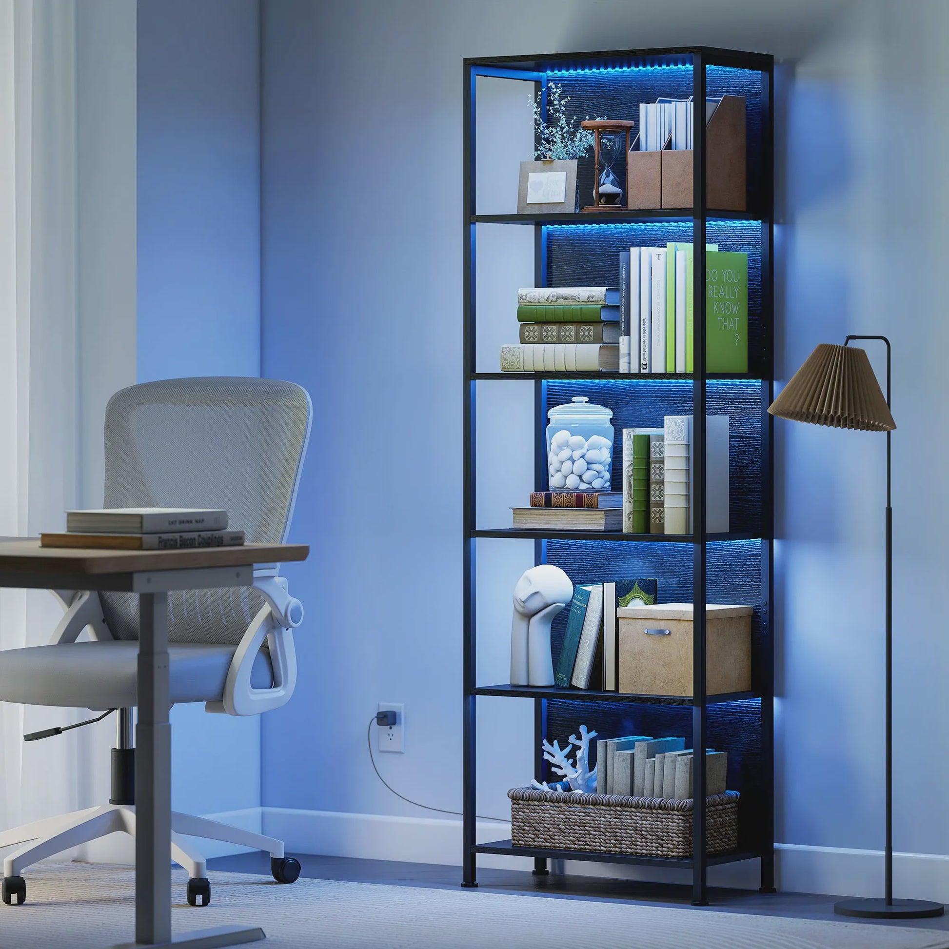 Industriële Boekenkast met 7-kleuren LED Verlichting - Zwart