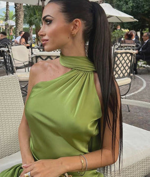Elegante Satin Halter Jurk - Zomer Feestjurk Zonder Mouwen met Open Rug