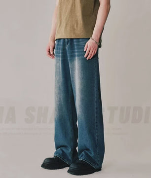 Herfst/Lente Heren Jeans - Loose Fit, Wide Leg, Vintage Washed Denim