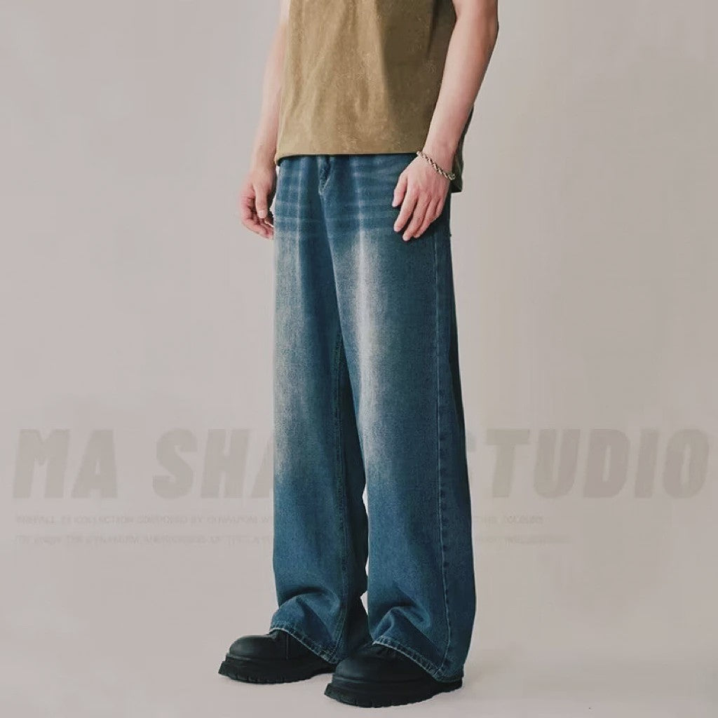 Herfst/Lente Heren Jeans - Loose Fit, Wide Leg, Vintage Washed Denim