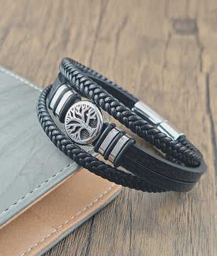 Heren Leren Armband met Levensboom & Roestvrij Staal - Stoer & Stijlvol