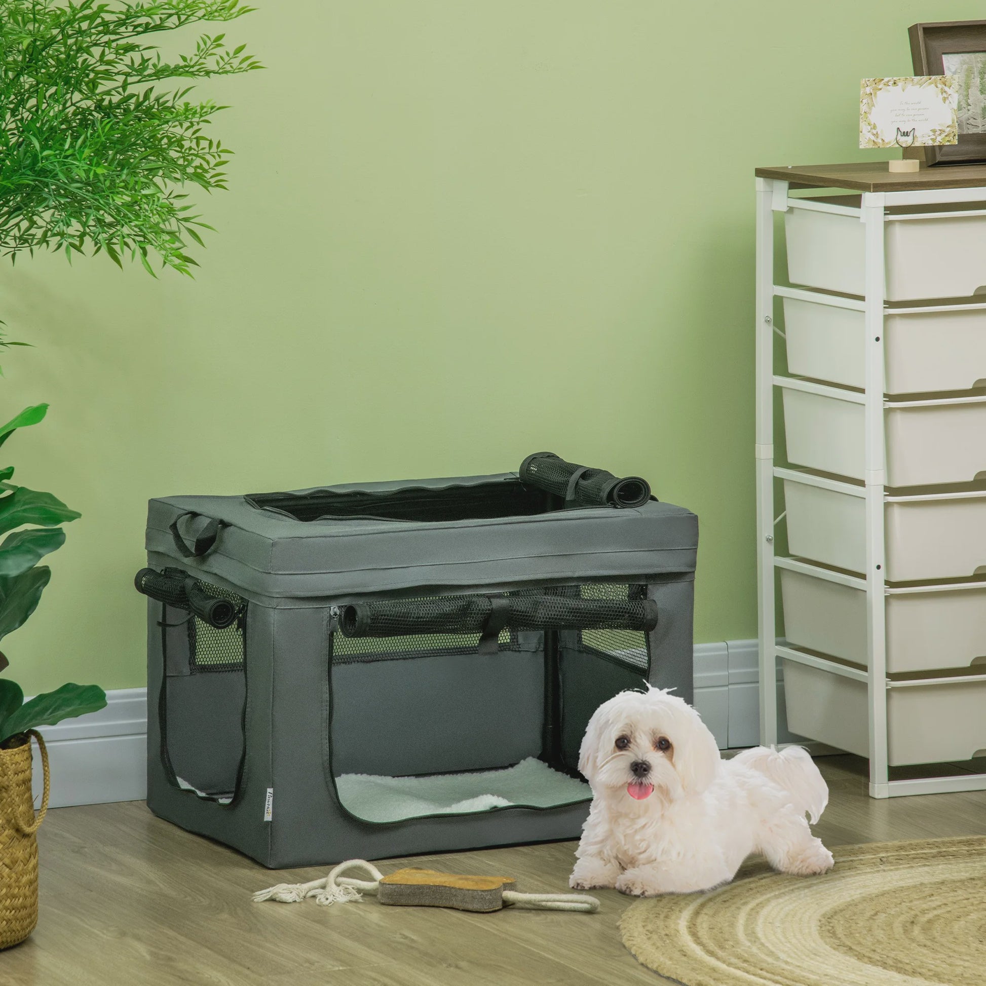 PawHut Opvouwbare Transportbox voor Huisdieren - 60x42x42 cm - Grijs